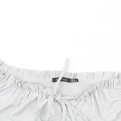 Boohoo Womens Grey Polyester Cropped Blouse Size 14 Boat Neck - Frill
