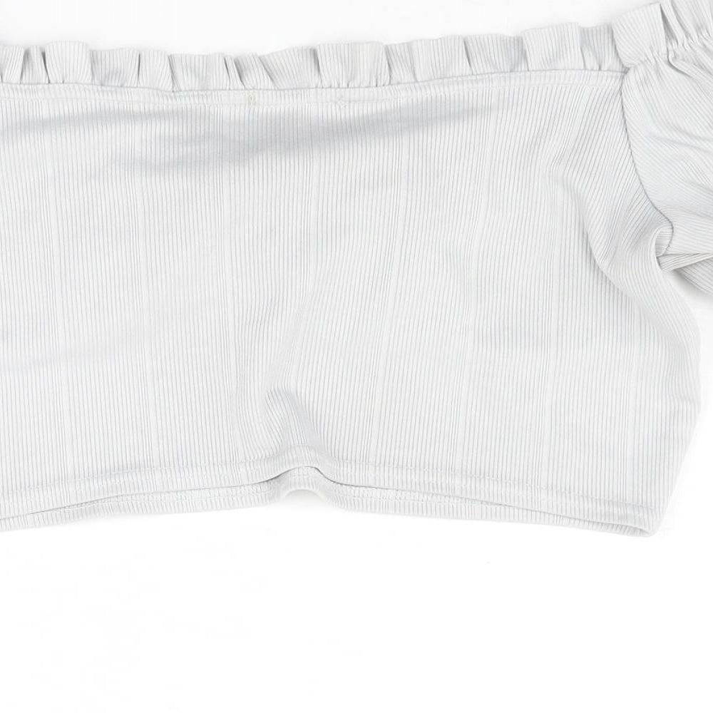 Boohoo Womens Grey Polyester Cropped Blouse Size 14 Boat Neck - Frill