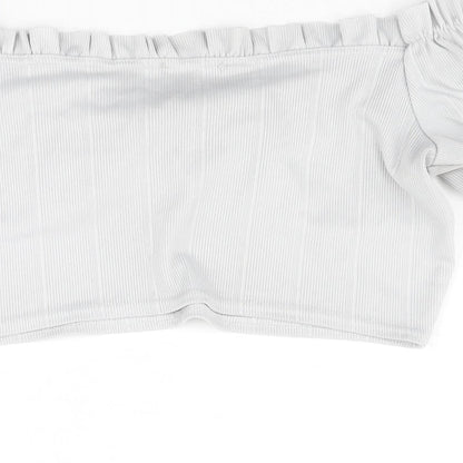 Boohoo Womens Grey Polyester Cropped Blouse Size 14 Boat Neck - Frill