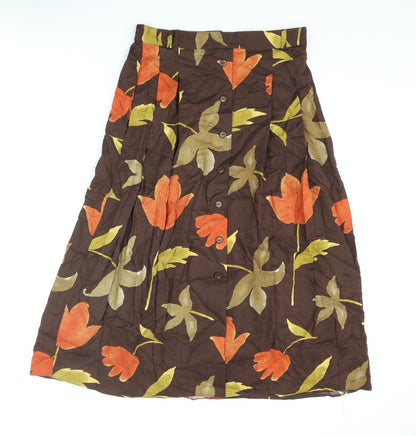 YS Collection Womens Brown Floral Polyester A-Line Skirt Size 30 in Zip
