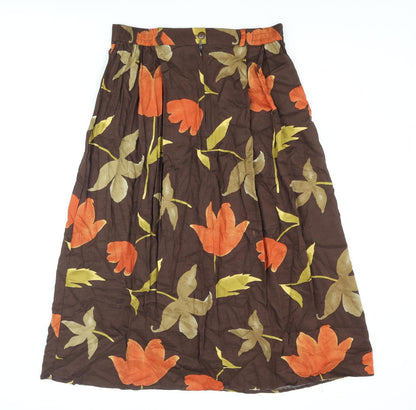 YS Collection Womens Brown Floral Polyester A-Line Skirt Size 30 in Zip