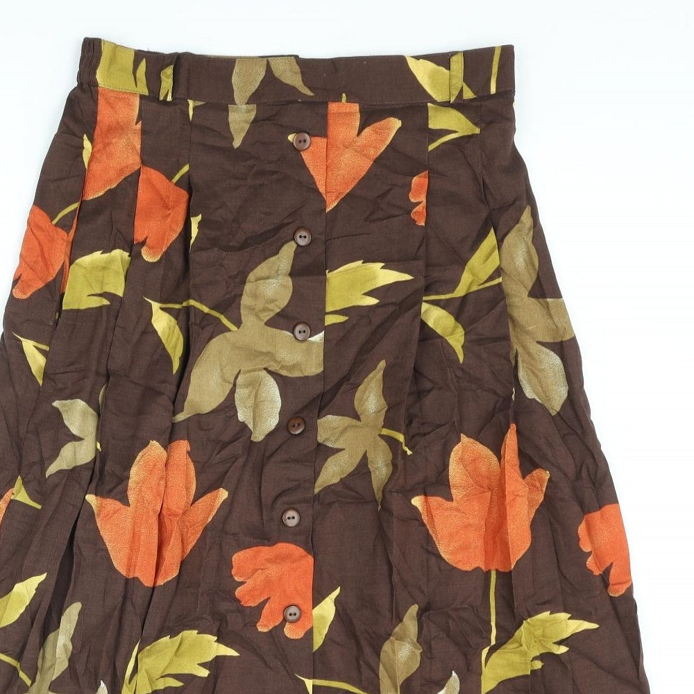 YS Collection Womens Brown Floral Polyester A-Line Skirt Size 30 in Zip