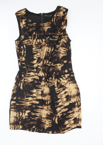 AX Paris Womens Beige Geometric Polyester Mini Size 10 Round Neck Zip - Pleated