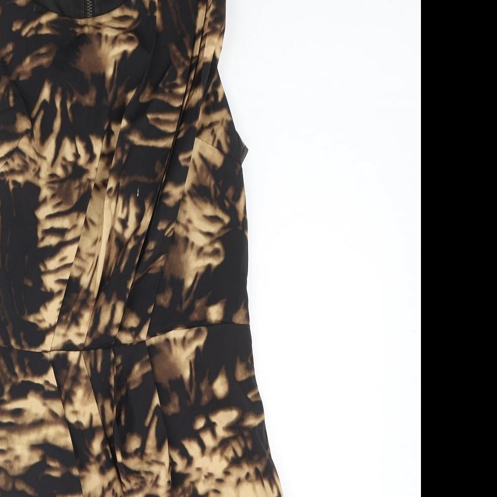 AX Paris Womens Beige Geometric Polyester Mini Size 10 Round Neck Zip - Pleated