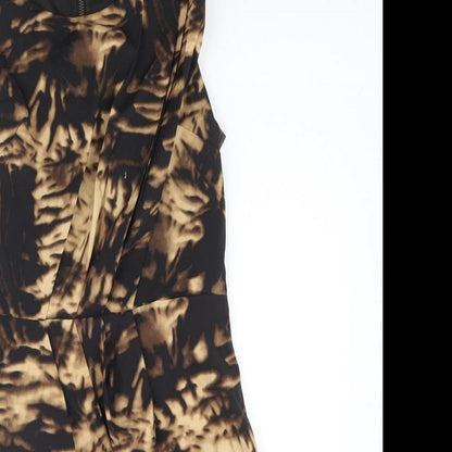 AX Paris Womens Beige Geometric Polyester Mini Size 10 Round Neck Zip - Pleated