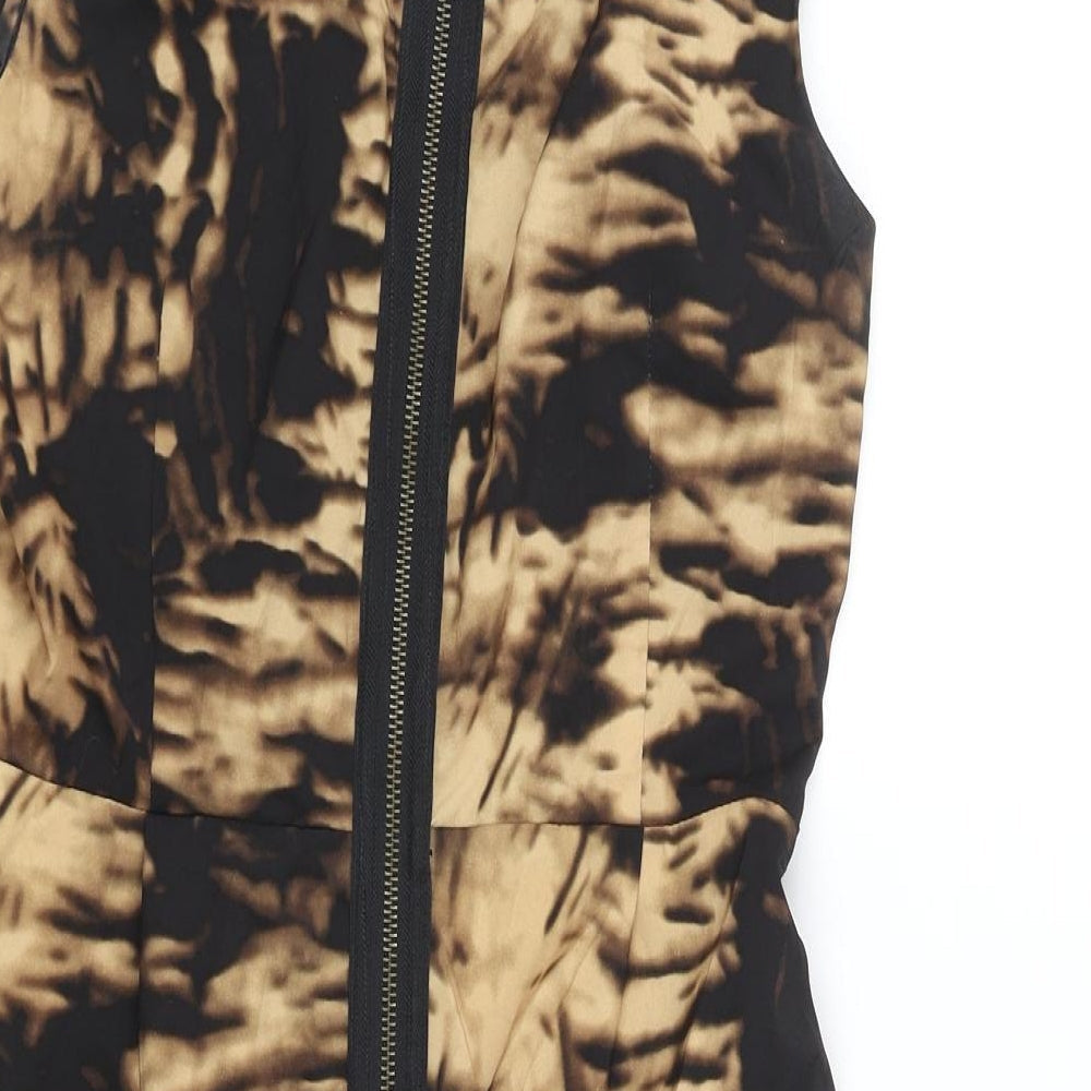 AX Paris Womens Beige Geometric Polyester Mini Size 10 Round Neck Zip - Pleated