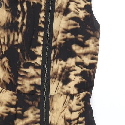 AX Paris Womens Beige Geometric Polyester Mini Size 10 Round Neck Zip - Pleated