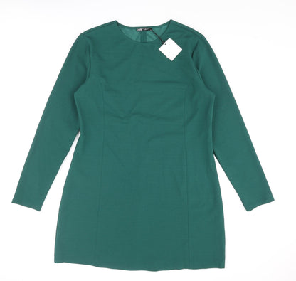 Zara Womens Green Polyester Mini Size L Round Neck Pullover