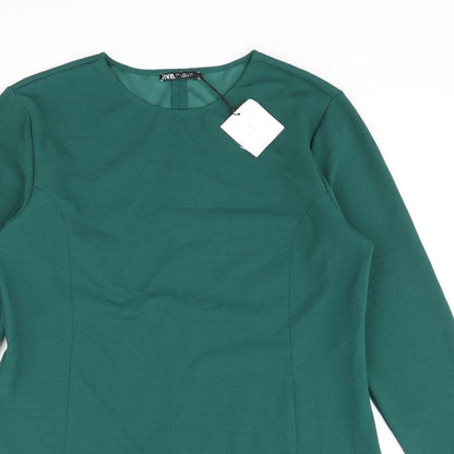 Zara Womens Green Polyester Mini Size L Round Neck Pullover