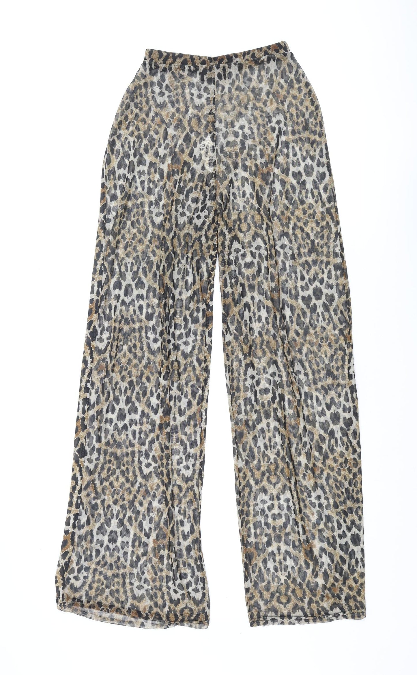 Missguided Womens Beige Animal Print Polyester Trousers Size 4 L32 in Regular - Leopard Print Semi Sheer