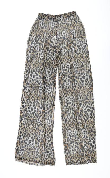 Missguided Womens Beige Animal Print Polyester Trousers Size 4 L32 in Regular - Leopard Print Semi Sheer