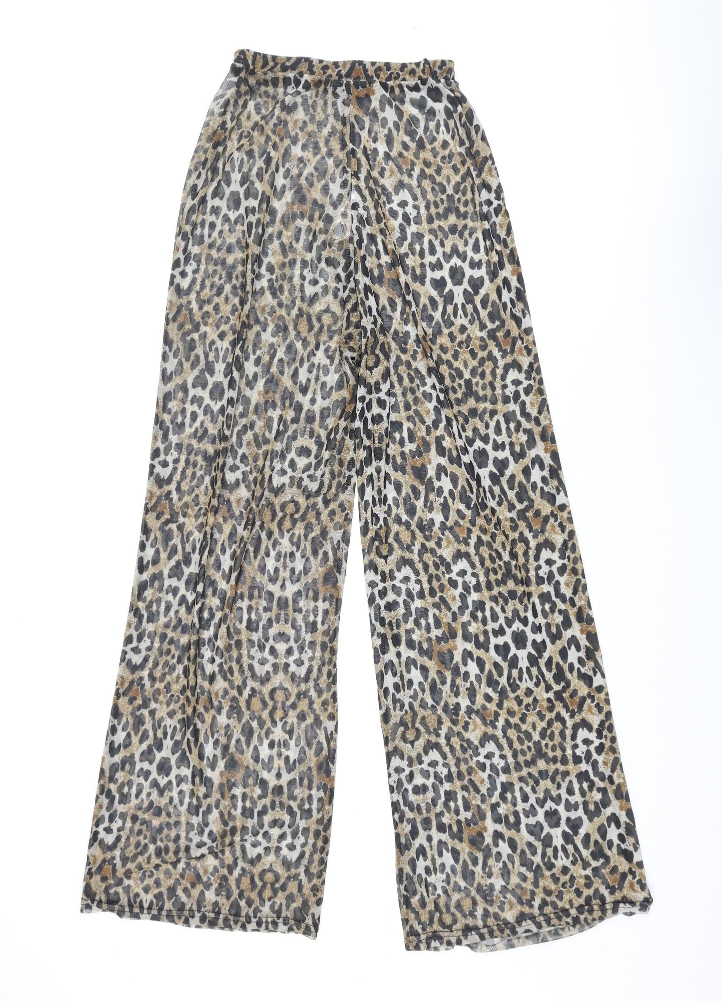 Missguided Womens Beige Animal Print Polyester Trousers Size 4 L32 in Regular - Leopard Print Semi Sheer