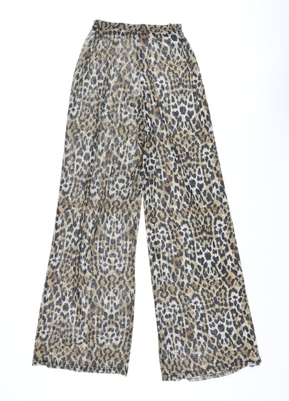 Missguided Womens Beige Animal Print Polyester Trousers Size 4 L32 in Regular - Leopard Print Semi Sheer