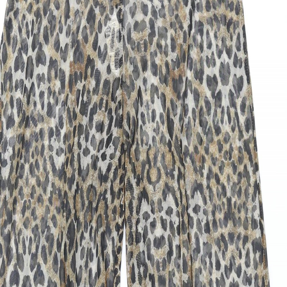Missguided Womens Beige Animal Print Polyester Trousers Size 4 L32 in Regular - Leopard Print Semi Sheer