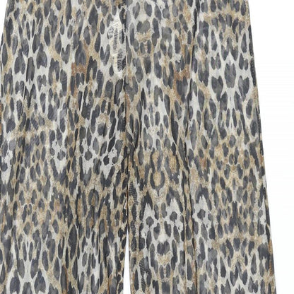 Missguided Womens Beige Animal Print Polyester Trousers Size 4 L32 in Regular - Leopard Print Semi Sheer