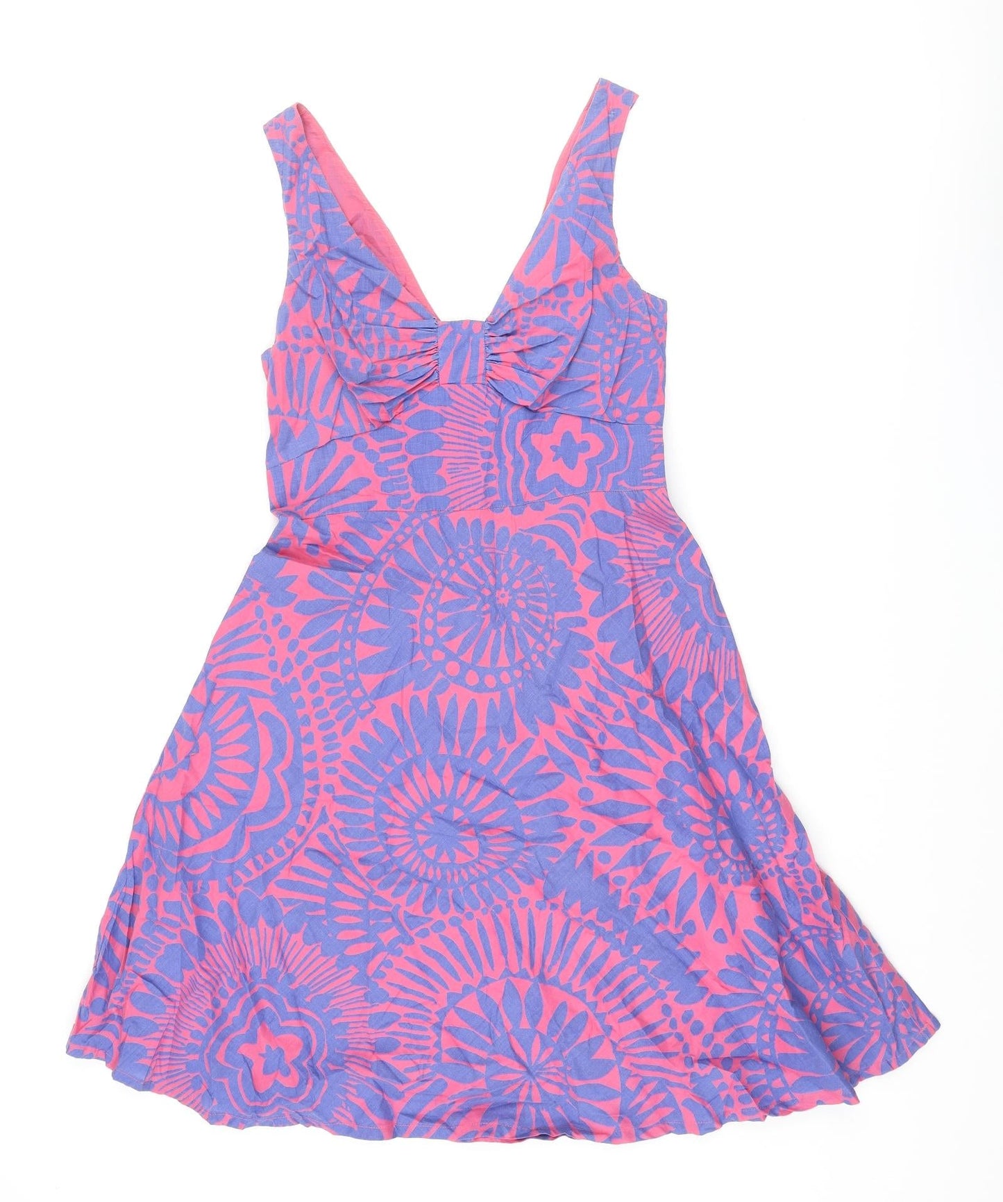 Great Plains Womens Multicoloured Geometric Cotton Fit & Flare Size S V-Neck Zip - Bow