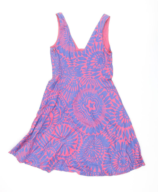 Great Plains Womens Multicoloured Geometric Cotton Fit & Flare Size S V-Neck Zip - Bow
