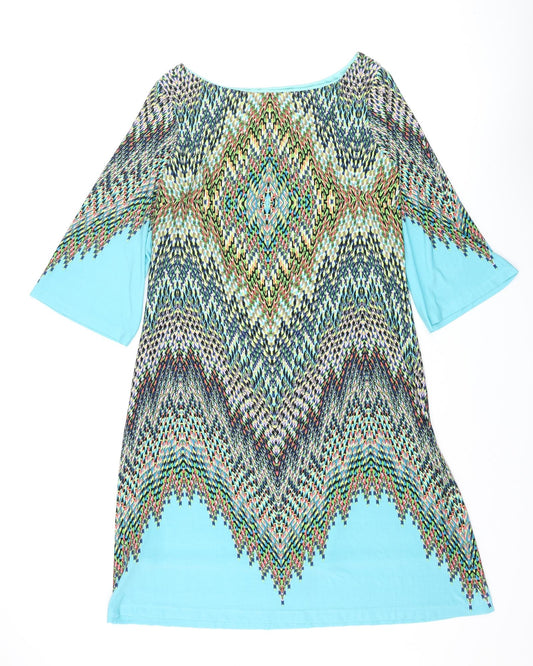 Cynthia Rowley Womens Multicoloured Geometric Polyester Shift Size 12 Boat Neck Pullover