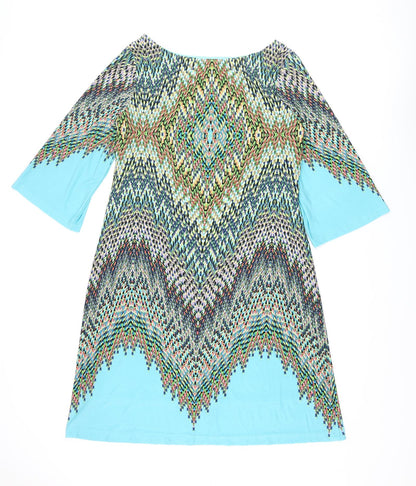 Cynthia Rowley Womens Multicoloured Geometric Polyester Shift Size 12 Boat Neck Pullover
