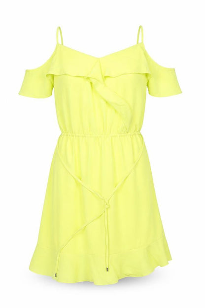 Oasis Womens Yellow Polyester A-Line Size 12 Scoop Neck Pullover - Asymmetric, Ruffles