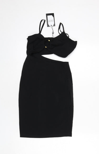 NaaNaa Womens Black Polyester Bodycon Size 8 V-Neck Zip - Cut Out Detail