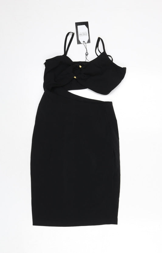 NaaNaa Womens Black Polyester Bodycon Size 8 V-Neck Zip - Cut Out Detail