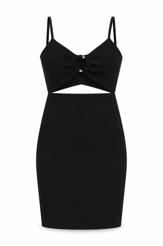 NaaNaa Womens Black Polyester Bodycon Size 8 V-Neck Zip - Cut Out Detail