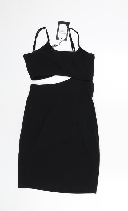 NaaNaa Womens Black Polyester Bodycon Size 8 V-Neck Zip - Cut Out Detail