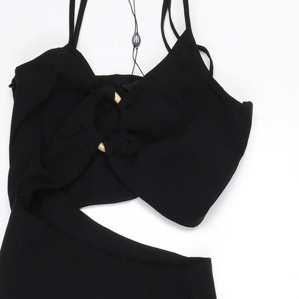 NaaNaa Womens Black Polyester Bodycon Size 8 V-Neck Zip - Cut Out Detail