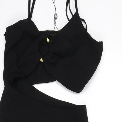 NaaNaa Womens Black Polyester Bodycon Size 8 V-Neck Zip - Cut Out Detail