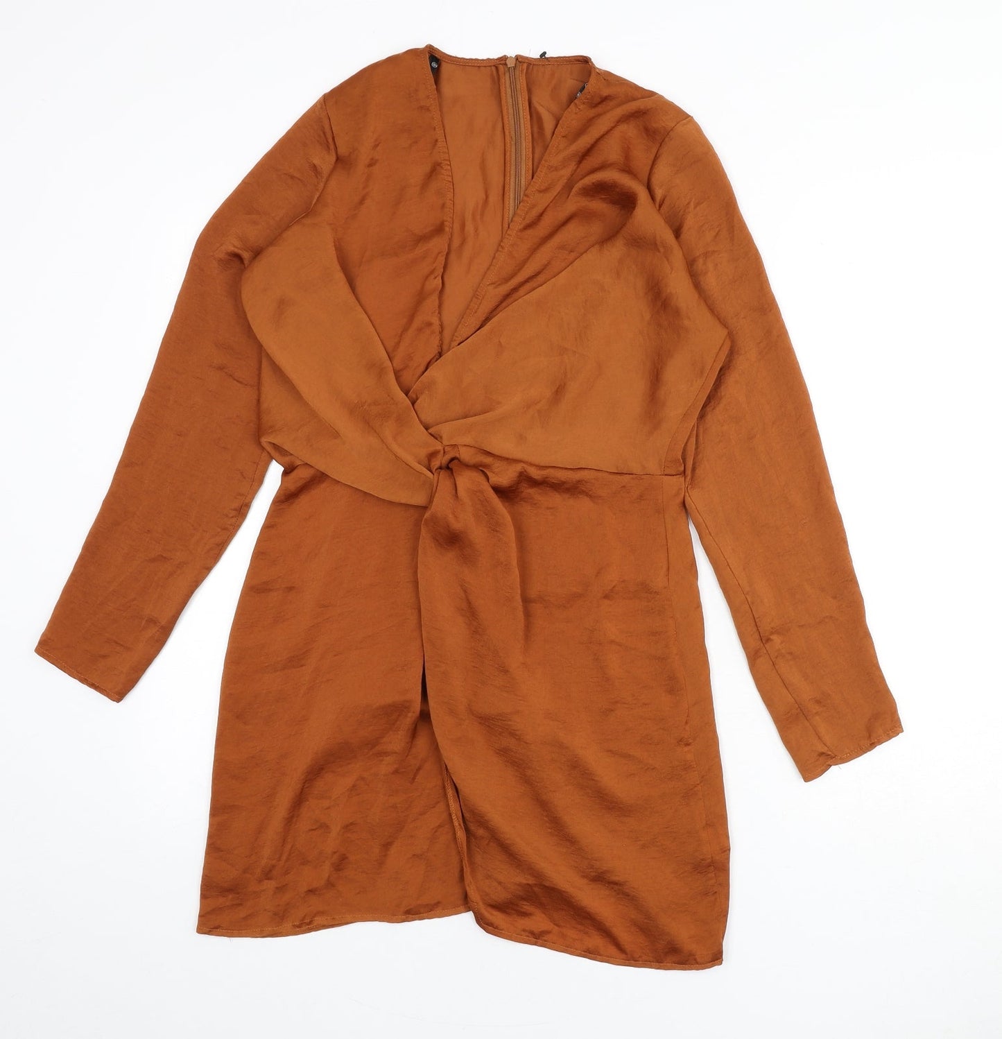 Missguided Womens Orange Polyester Sheath Size 10 V-Neck Zip - Knot Front