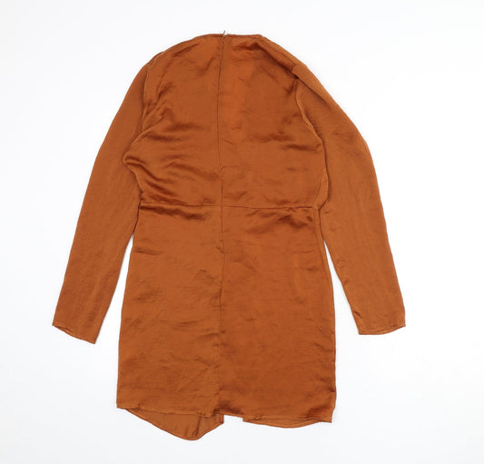 Missguided Womens Orange Polyester Sheath Size 10 V-Neck Zip - Knot Front