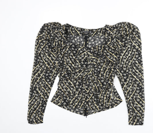 Nasty Gal Womens Multicoloured Floral Polyester Basic Blouse Size 6 V-Neck - Shoulder Pads