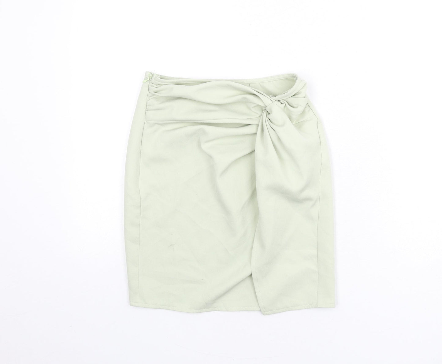 PRETTYLITTLETHING Womens Green Polyester Bandage Skirt Size 4 Zip - Knot Front