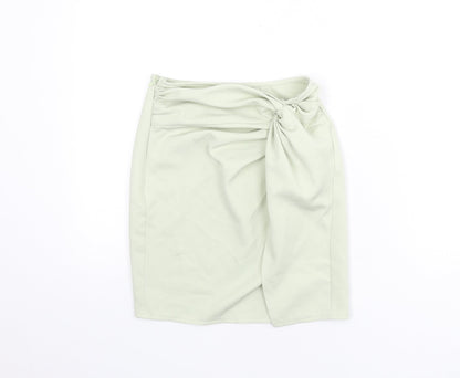 PRETTYLITTLETHING Womens Green Polyester Bandage Skirt Size 4 Zip - Knot Front