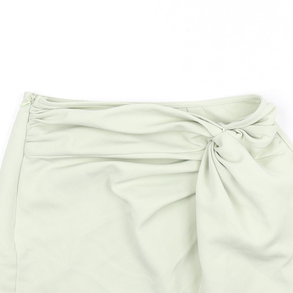 PRETTYLITTLETHING Womens Green Polyester Bandage Skirt Size 4 Zip - Knot Front