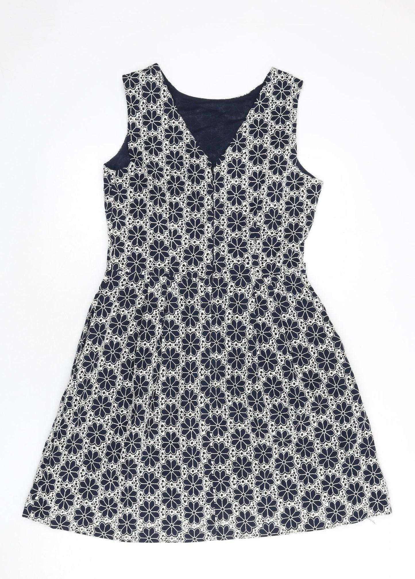 Monsoon Womens Blue Floral Cotton A-Line Size 12 Round Neck Zip