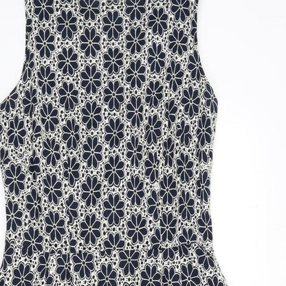 Monsoon Womens Blue Floral Cotton A-Line Size 12 Round Neck Zip