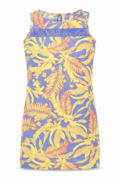 NEXT Womens Multicoloured Geometric Linen Sheath Size 10 Round Neck Button - Leaf Print