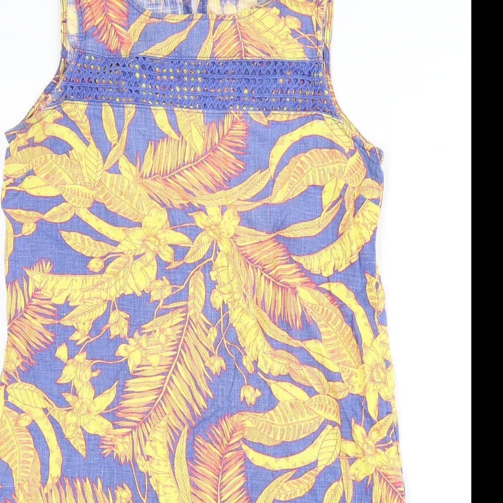 NEXT Womens Multicoloured Geometric Linen Sheath Size 10 Round Neck Button - Leaf Print