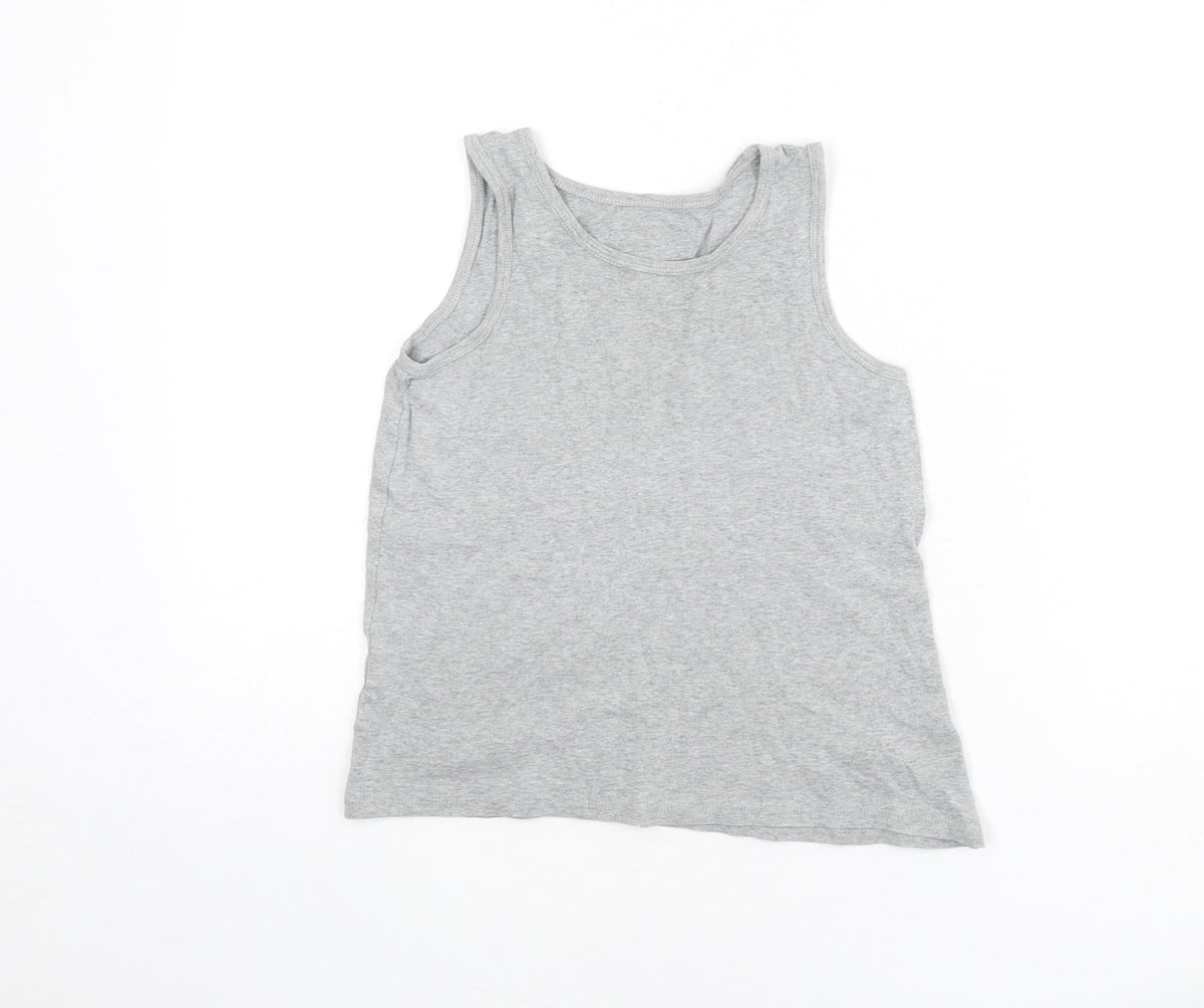 Marks & Spencer Boys Grey 100% Cotton Basic Tank Size 9-10 Years Round Neck Pullover