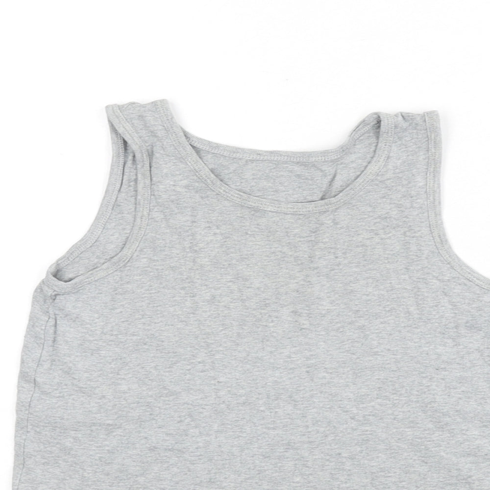 Marks & Spencer Boys Grey 100% Cotton Basic Tank Size 9-10 Years Round Neck Pullover