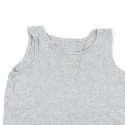 Marks & Spencer Boys Grey 100% Cotton Basic Tank Size 9-10 Years Round Neck Pullover