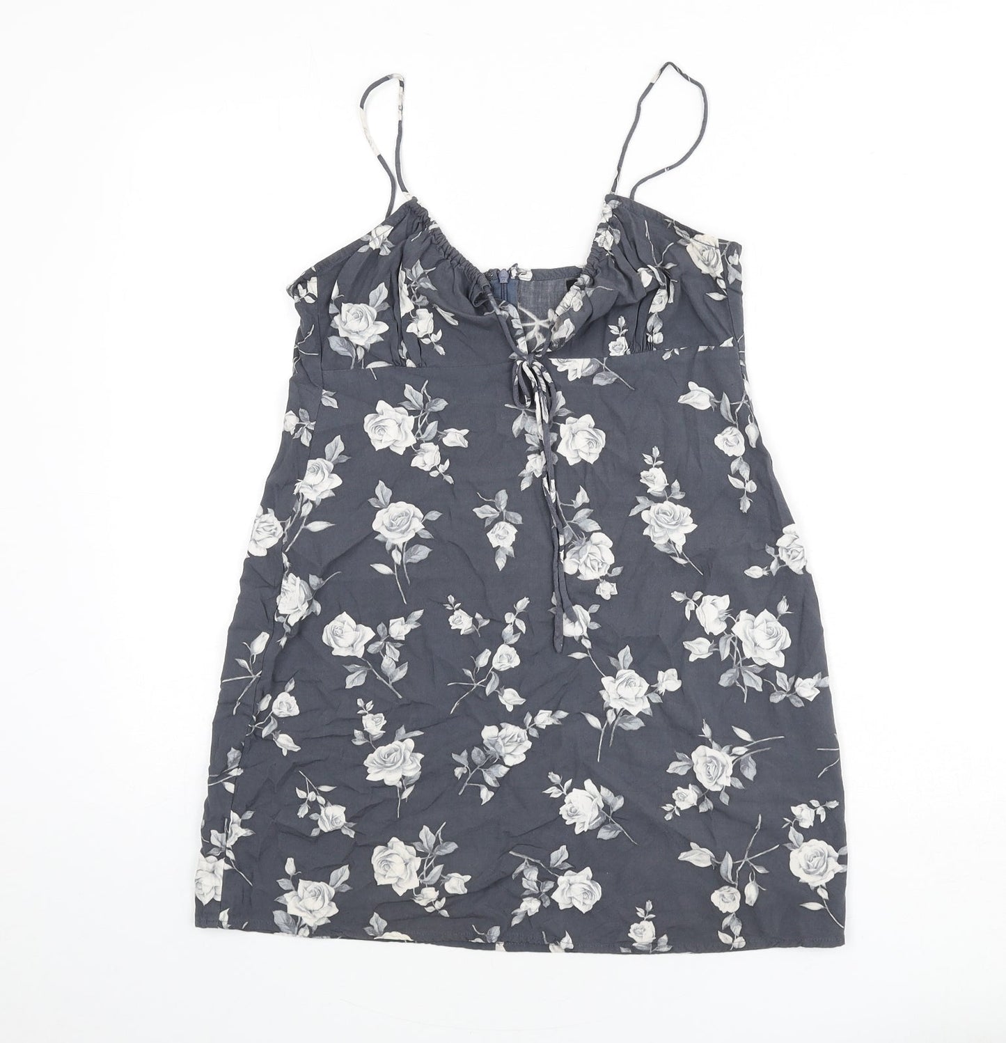 Motel Womens Grey Floral Viscose Mini Size S V-Neck Zip