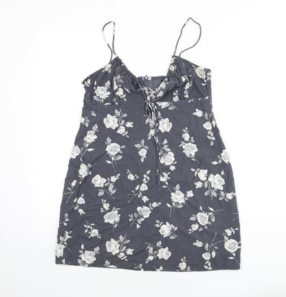 Motel Womens Grey Floral Viscose Mini Size S V-Neck Zip
