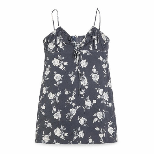 Motel Womens Grey Floral Viscose Mini Size S V-Neck Zip