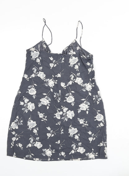 Motel Womens Grey Floral Viscose Mini Size S V-Neck Zip