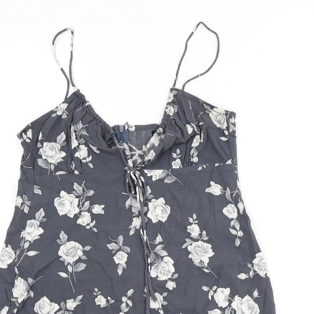 Motel Womens Grey Floral Viscose Mini Size S V-Neck Zip