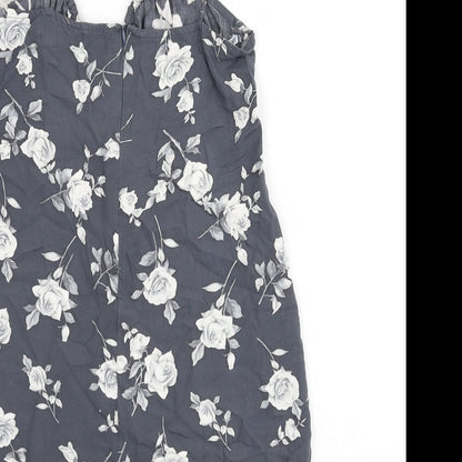 Motel Womens Grey Floral Viscose Mini Size S V-Neck Zip
