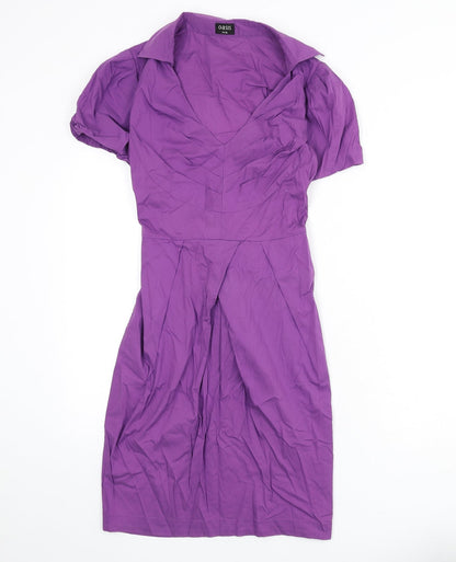 Oasis Womens Purple Cotton A-Line Size 10 Collared Zip - Belted